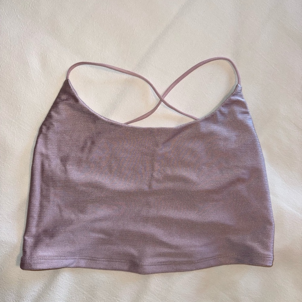 Lilac Ribbed Crop Top with Cross Back - Picture 2 of 4